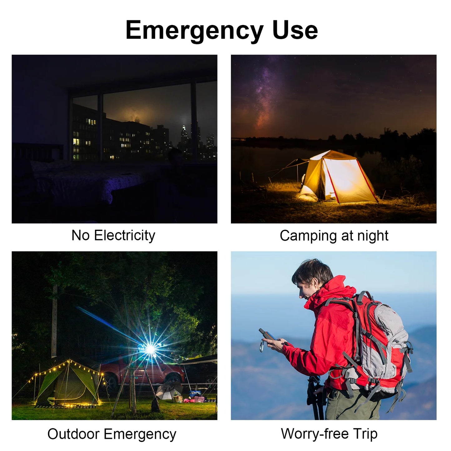 10000mAh Solar Power Bank Portable Waterproof Fast Charge Dual USB Outdoor Charger LED Light for Camping Hiking Travel