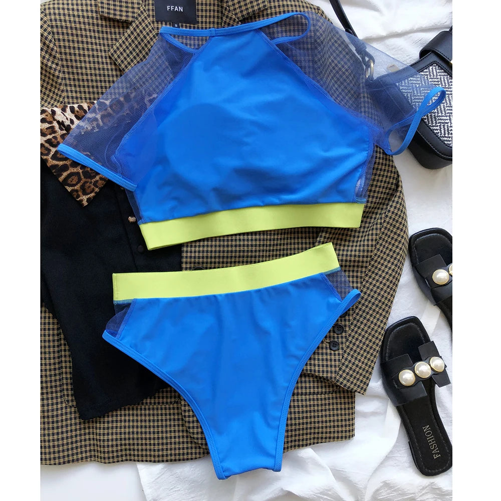 Vigorshely High waist Swimwear Women Sexy Mesh Hollow Bikini 2025 Push up Swimsuit Female Brazilian Bikini Set Bathing Suit Swim