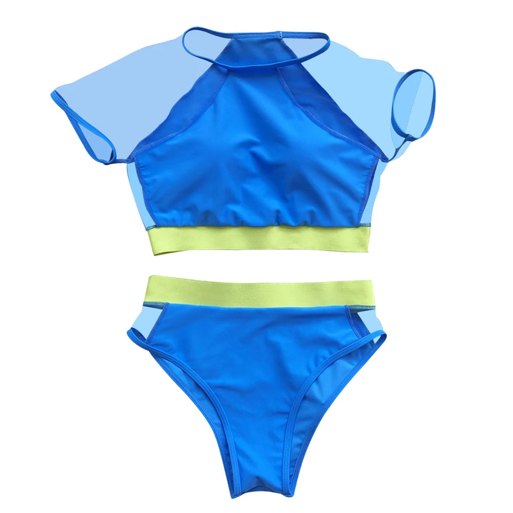 Vigorshely High waist Swimwear Women Sexy Mesh Hollow Bikini 2025 Push up Swimsuit Female Brazilian Bikini Set Bathing Suit Swim