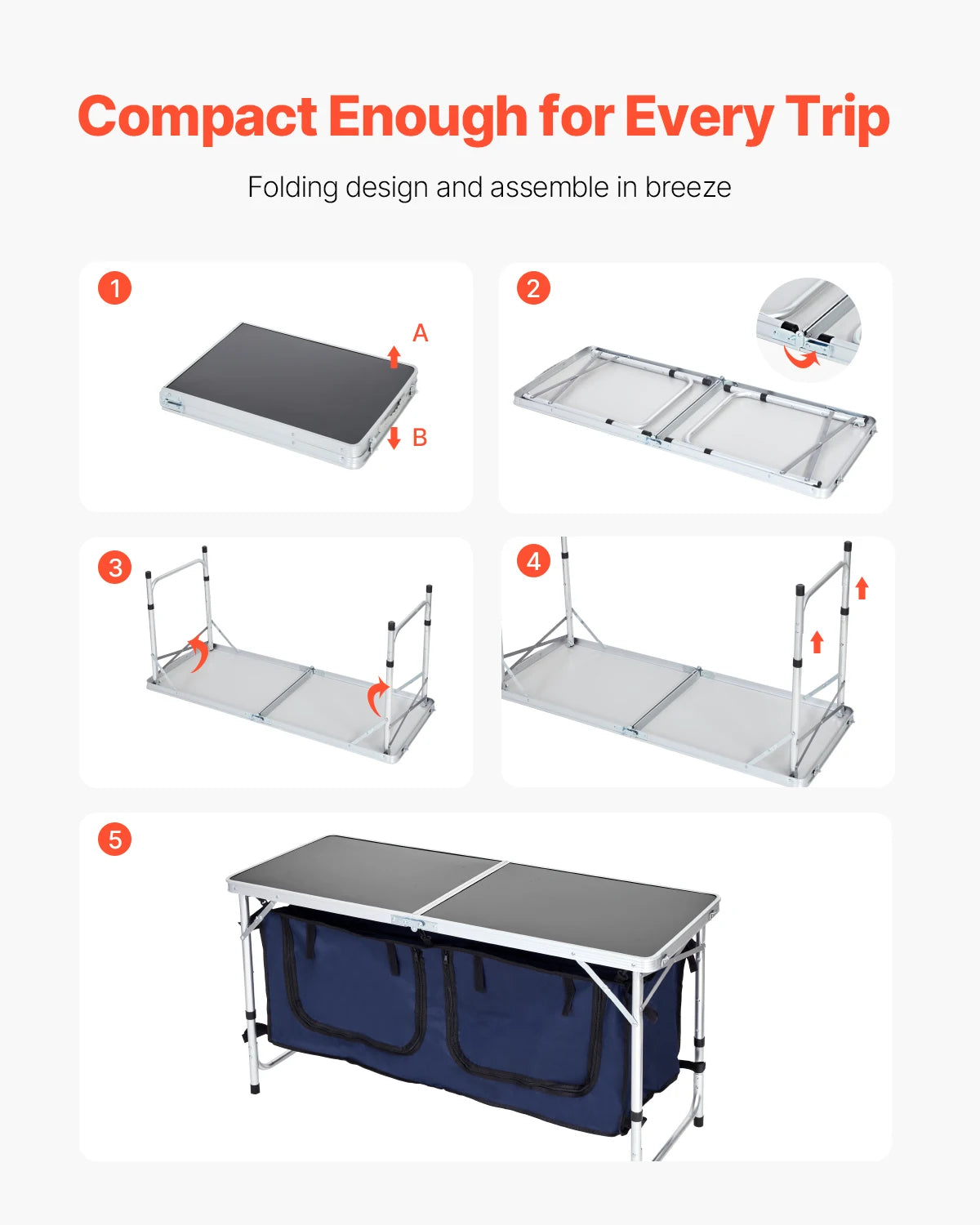 camping Kitchen Table Folding Outdoor Cooking Table Aluminum Lightweight Portable Cook Station Foldable Camp Table for BBQ