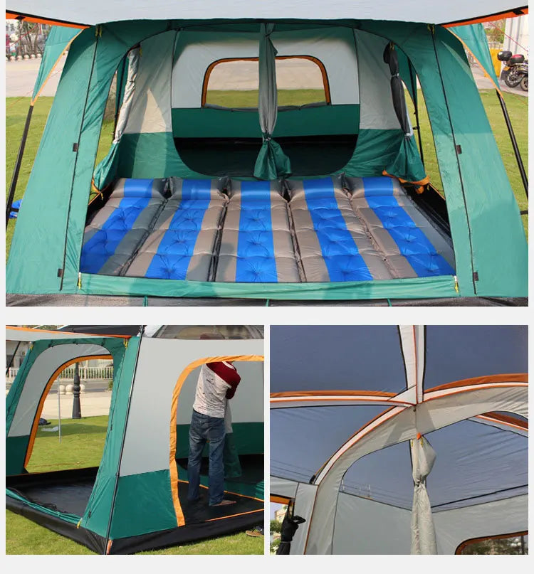 430/380/320cm Camping Tent 5-8-12 Person 3 Sizes Two-bedroom Tent Oversize Leisure Double-plies Rainproof Outdoor Family Tents