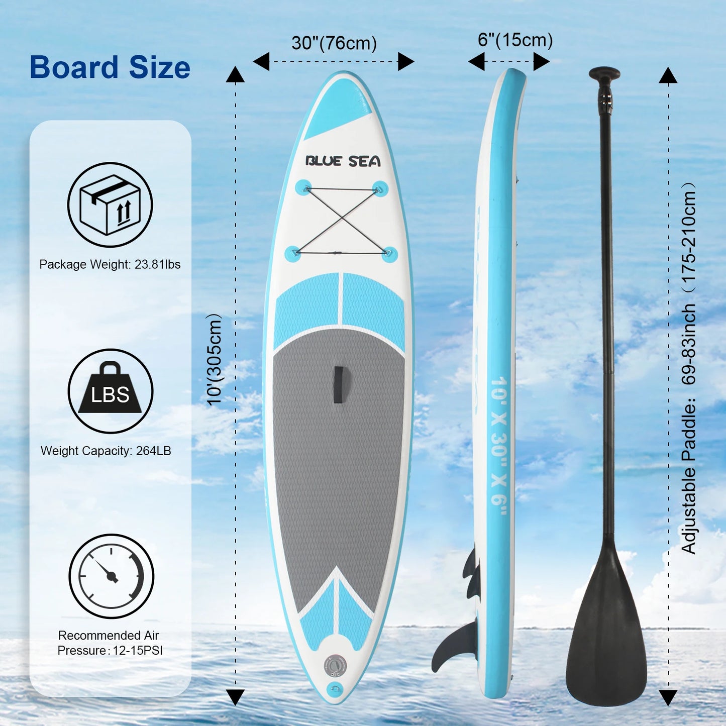 10ft Inflatable Stand Up Paddle Board for Adults, Anti-Slip EVA Deck, SUP Board with Accessories