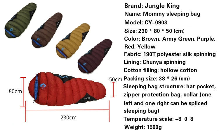 Thickened Winter Cold Weather Waterproof Sleeping Bag Camping Hiking Supplies -8℃ Cotton Sleeping Bags
