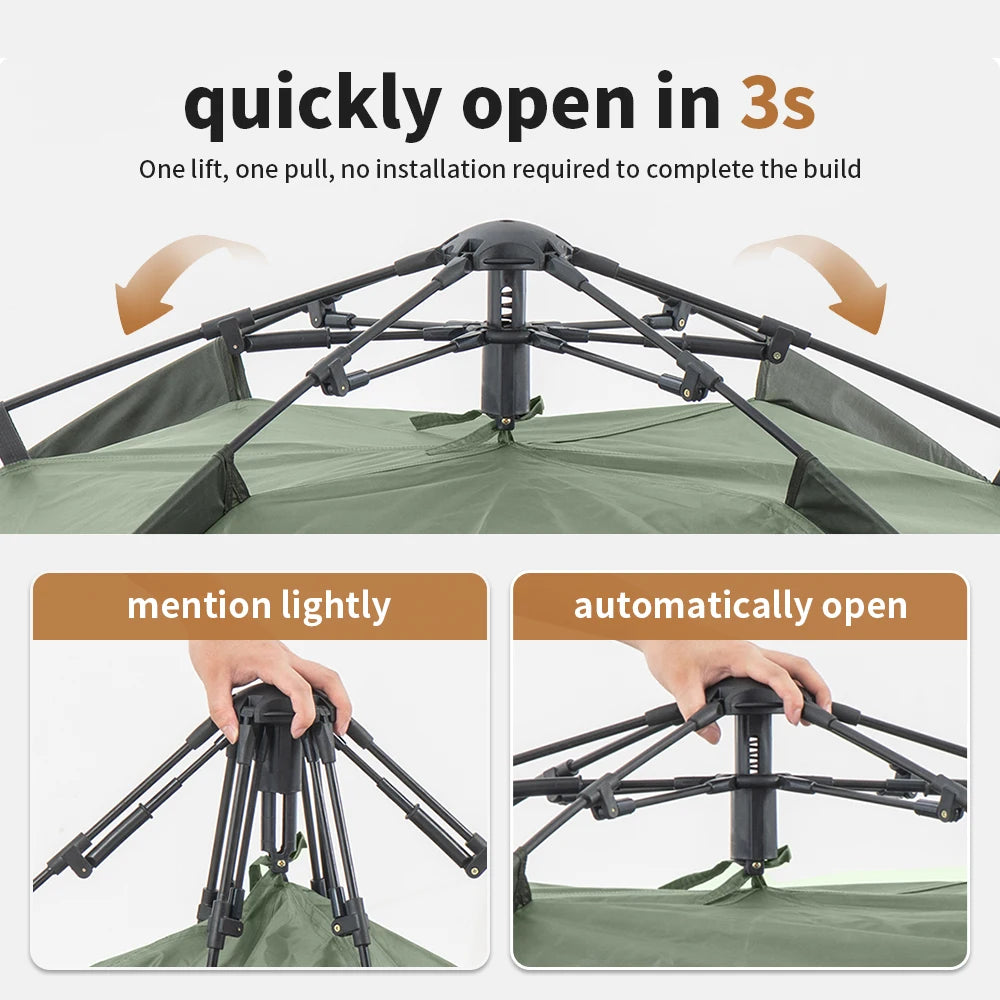Camping Automatic Tent One Touch Waterproof Roof Top Tents Double Door 3 Person Tent Outdoor Beach Fish Shelter Tent