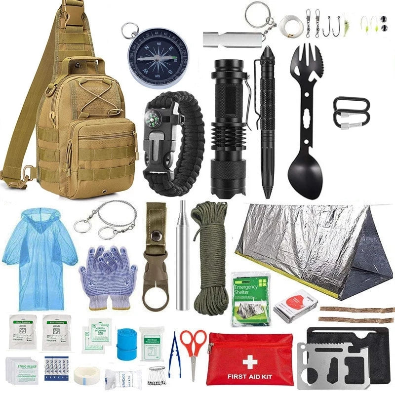 Outdoor Survival Kit for Camping, Travel, Multifunction Emergency Medical Bag, Tactical First Aid Kit, SOS Wilderness Adventure