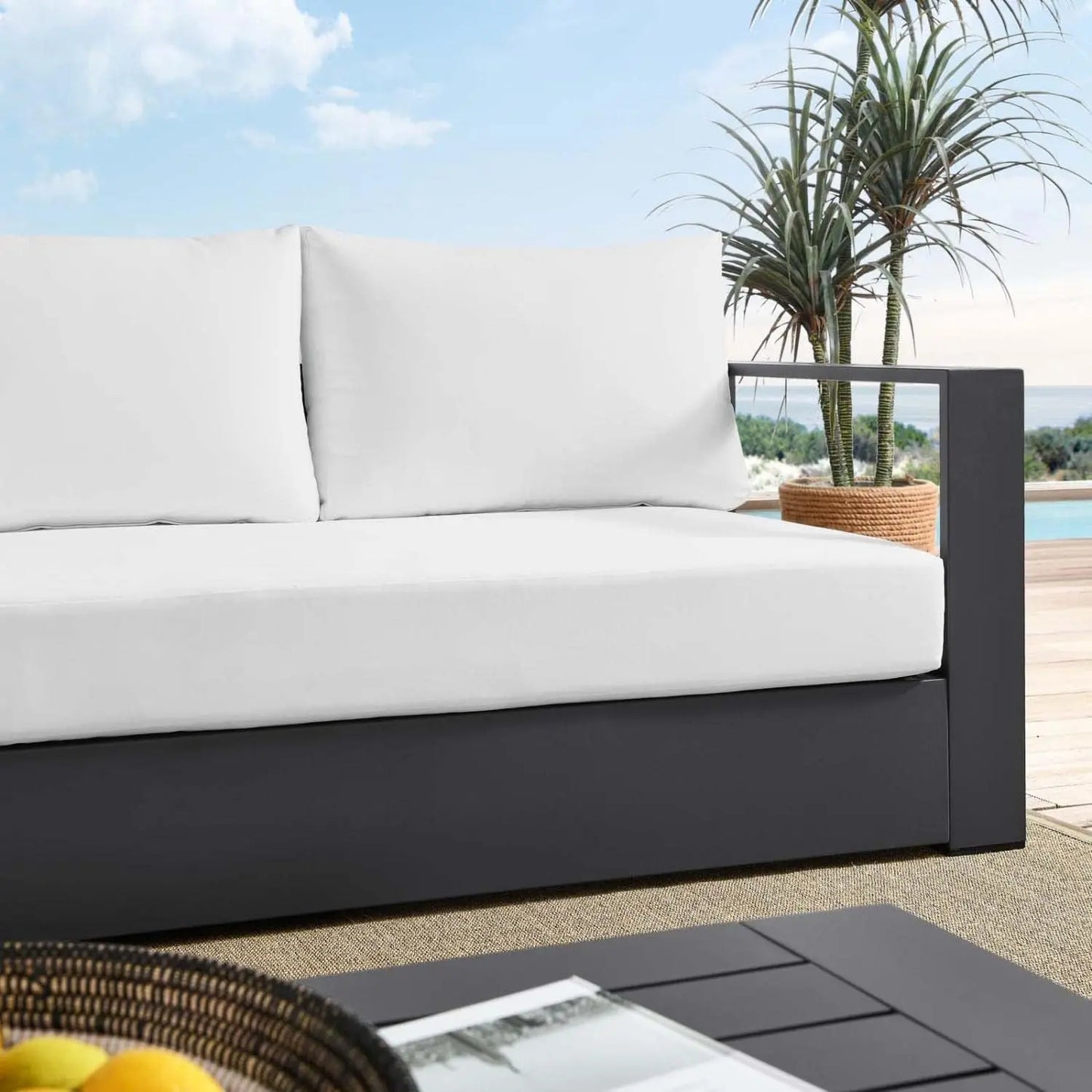 Outdoor Patio Powder-Coated Aluminum Sofa, Gray White