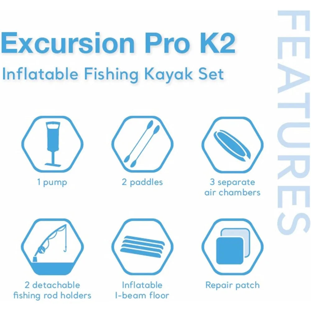 NEW 2-Person Inflatable Kayak Set: Includes Deluxe 86in Kayak Paddles&High-Output Pump–SuperTough PVC–400lb Weight Capacity
