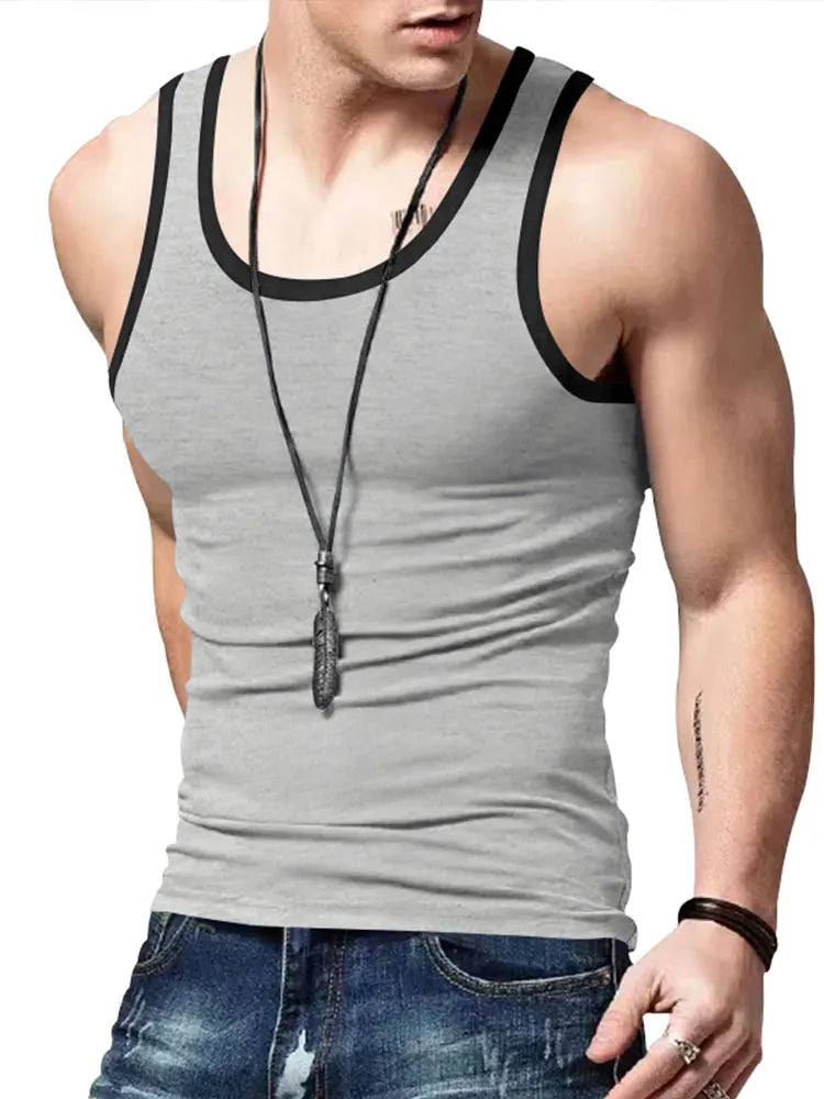 2024 Summer New Vest Men's Color Matching Sleeveless Shirt Leisure Sports Fitness Training Clothing Men's Clothing Free Shipping
