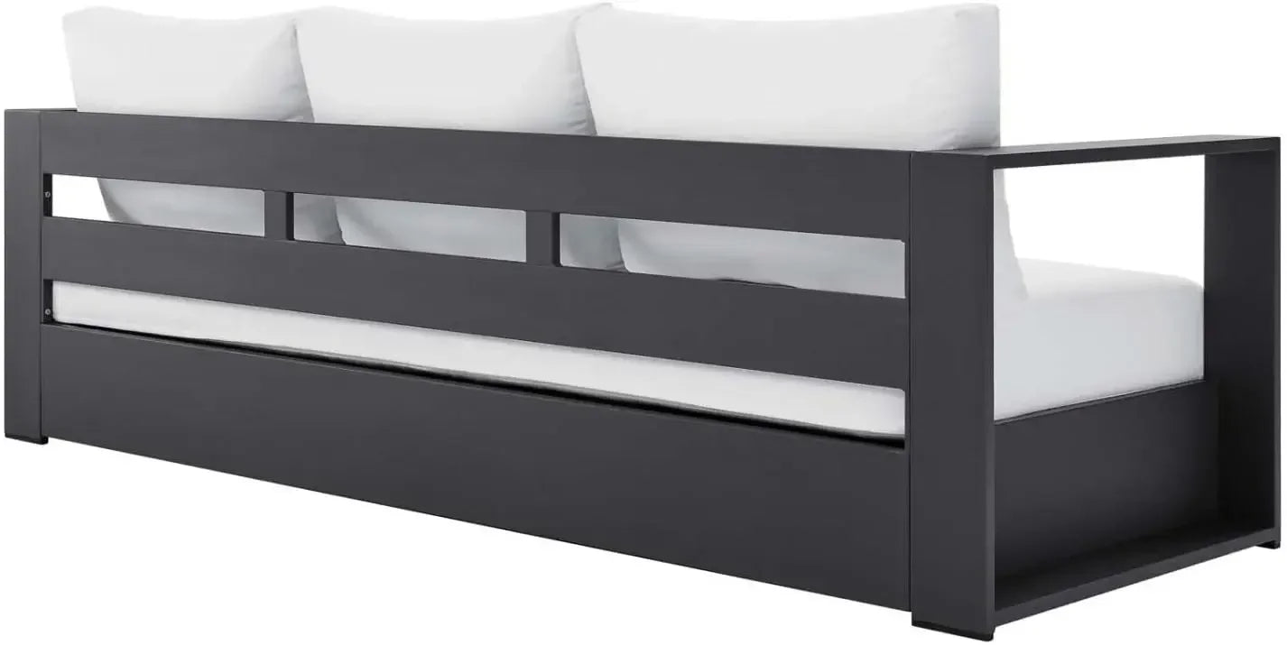 Outdoor Patio Powder-Coated Aluminum Sofa, Gray White