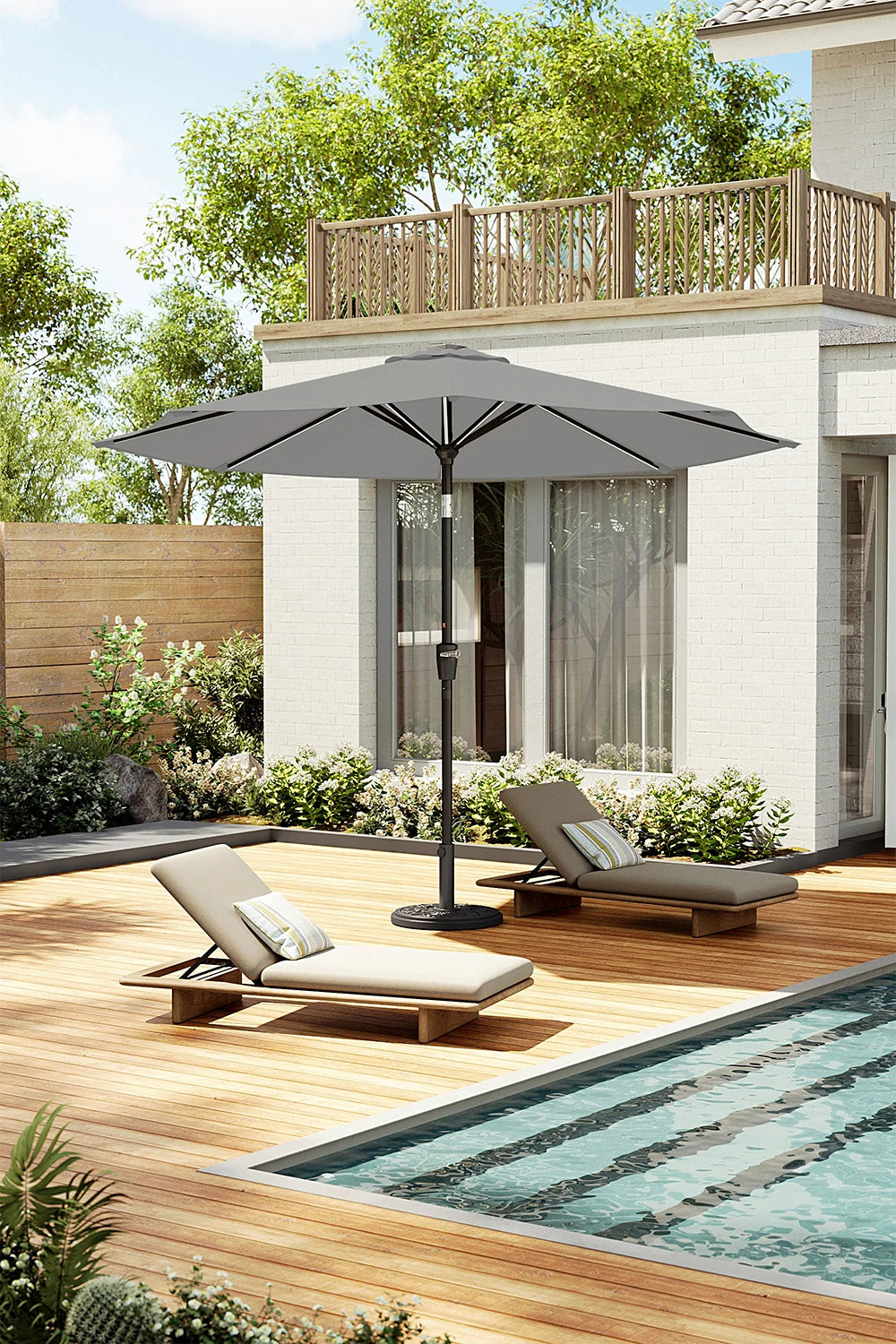 【Breeins】Large Solar Powered LED Patio Umbrella for Outdoor Garden Patio