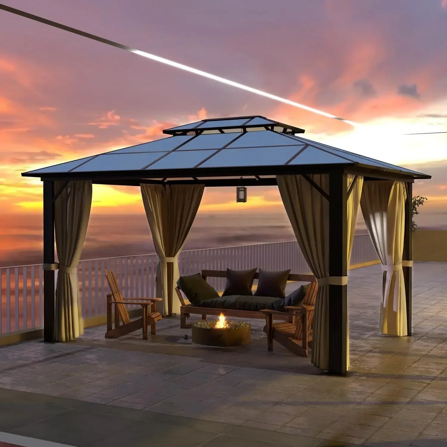 Gazebo, 12'x16' Hardtop Outdoor Polycarbonate Double Roof Canopy, Aluminum Frame Permanent Pavilion, Lawns, Gazebo