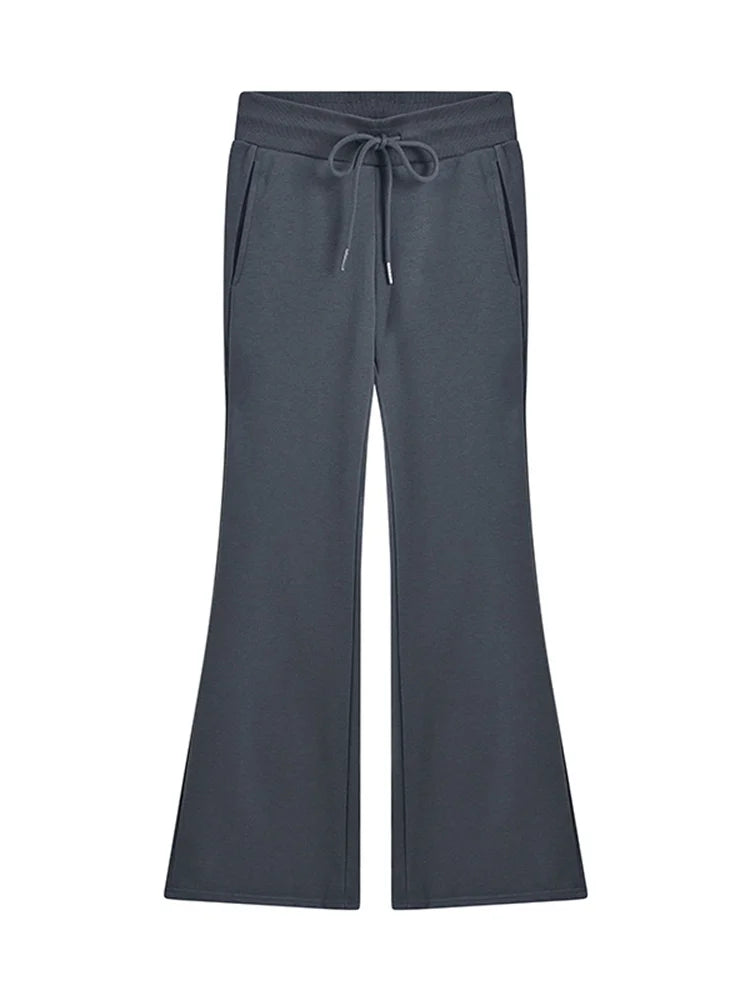 Autumn Winter Sweatpants Low-waisted Trousers Black Grey Drawstring Flare Pants Streetwear High Quality Women Long Pants