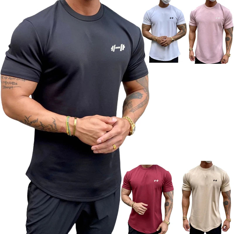 Summer Cotton t Shirt Men Short Sleeve t-Shirt Fitness Gym t-Shirts Training Sport Tee Shirts Fashion Casual Tops Man Clothing