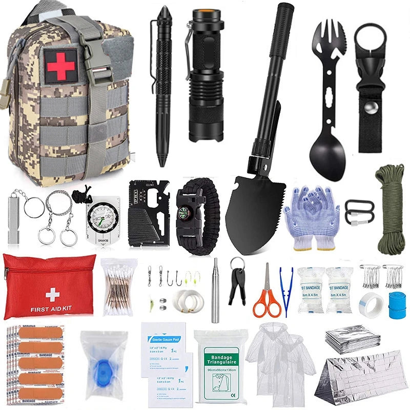 Outdoor Survival Kit for Camping, Travel, Multifunction Emergency Medical Bag, Tactical First Aid Kit, SOS Wilderness Adventure