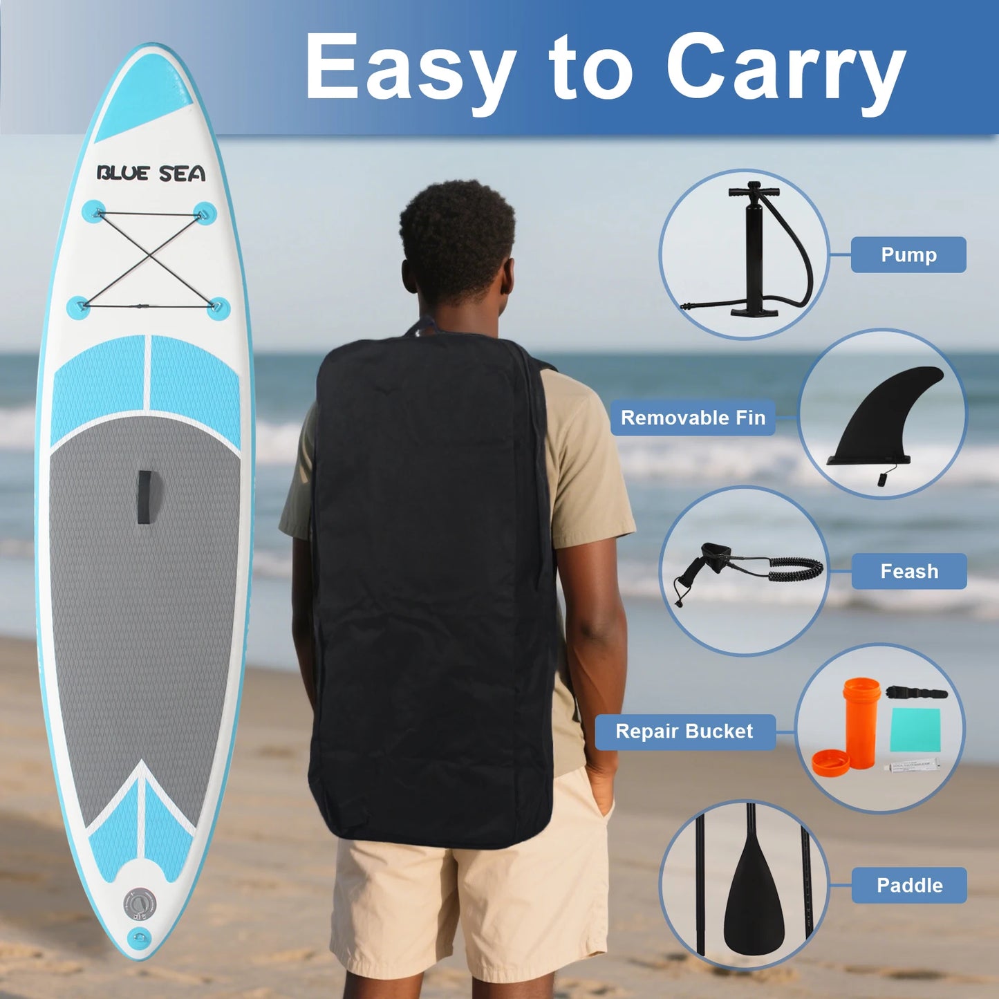 10ft Inflatable Stand Up Paddle Board for Adults, Anti-Slip EVA Deck, SUP Board with Accessories
