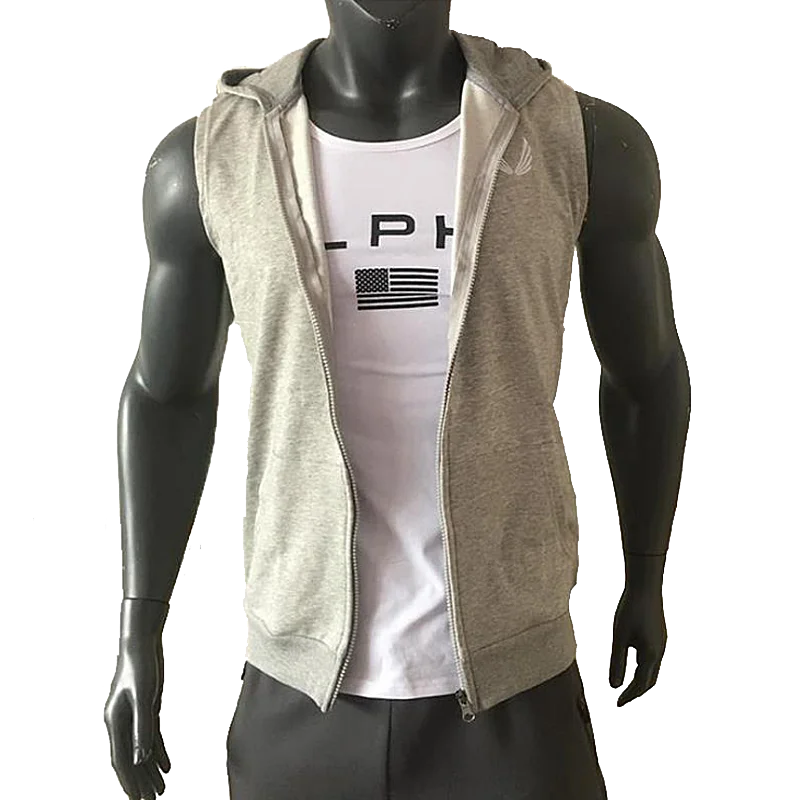 Men's Running Fitness Sleeveless Hooded Sweatshirts Jackets For Man Zip Hoodie Vest Gym Clothing Sportswear Jogging Tracksuits