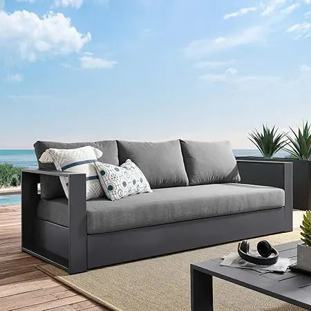 Outdoor Patio Powder-Coated Aluminum Sofa, Gray White