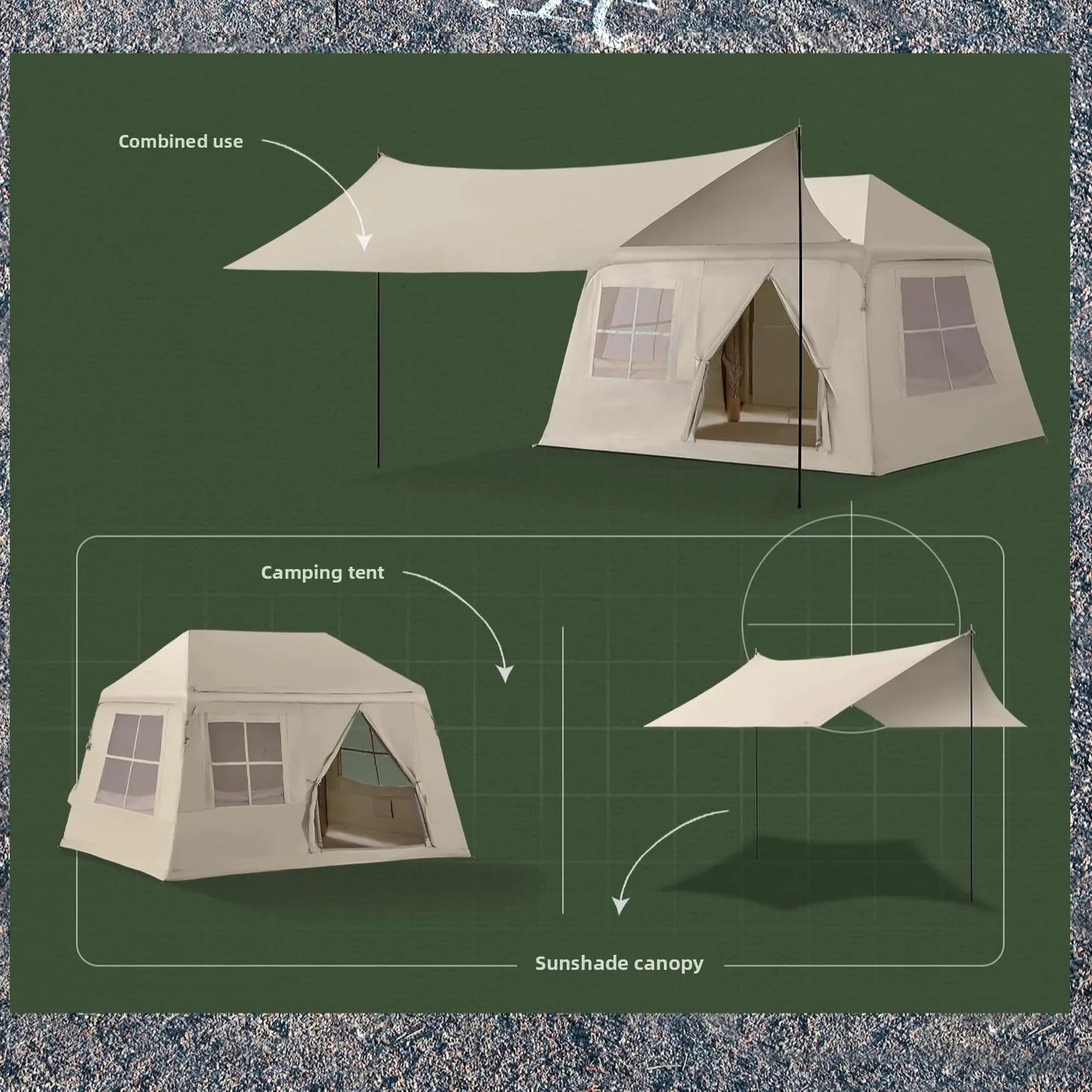 2-5 Person Outdoor Camping Inflatable Tent Waterproof Family Awning Beach Tent Quick Open Tent Picnic Park Anti-UV Shade