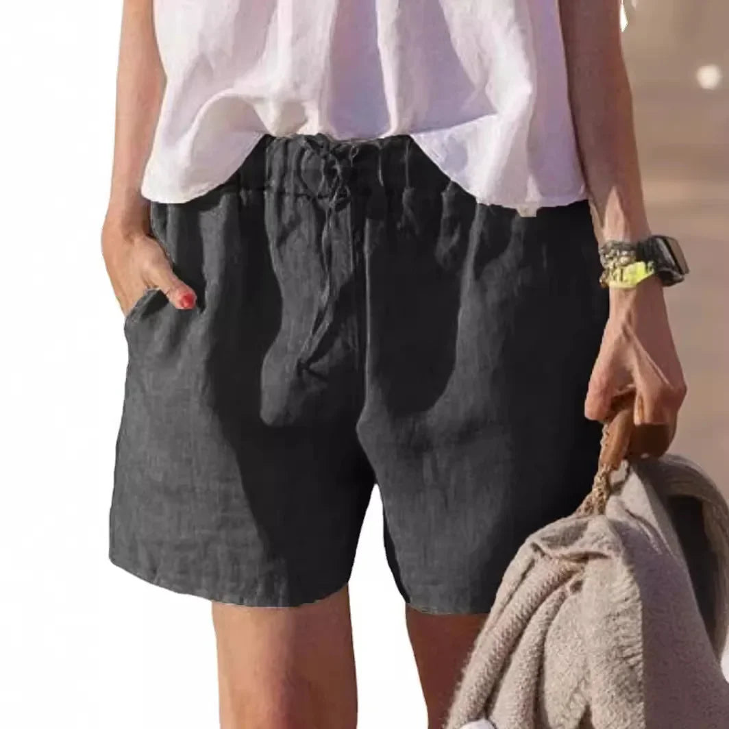 Casual Cotton Linen Loose Women's Shorts Belted Pure Color Elastic Waist Comfortable Fit Summer Fashion Female Pants