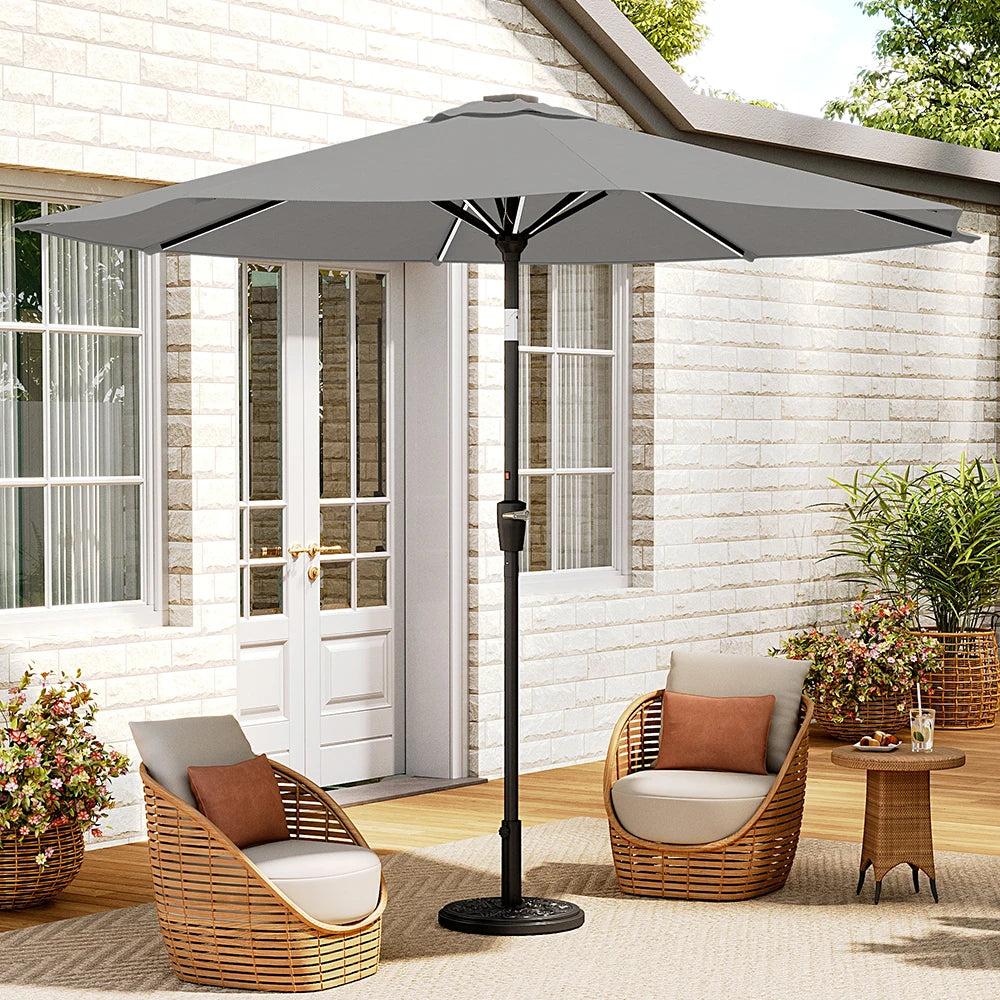 【Breeins】Large Solar Powered LED Patio Umbrella for Outdoor Garden Patio