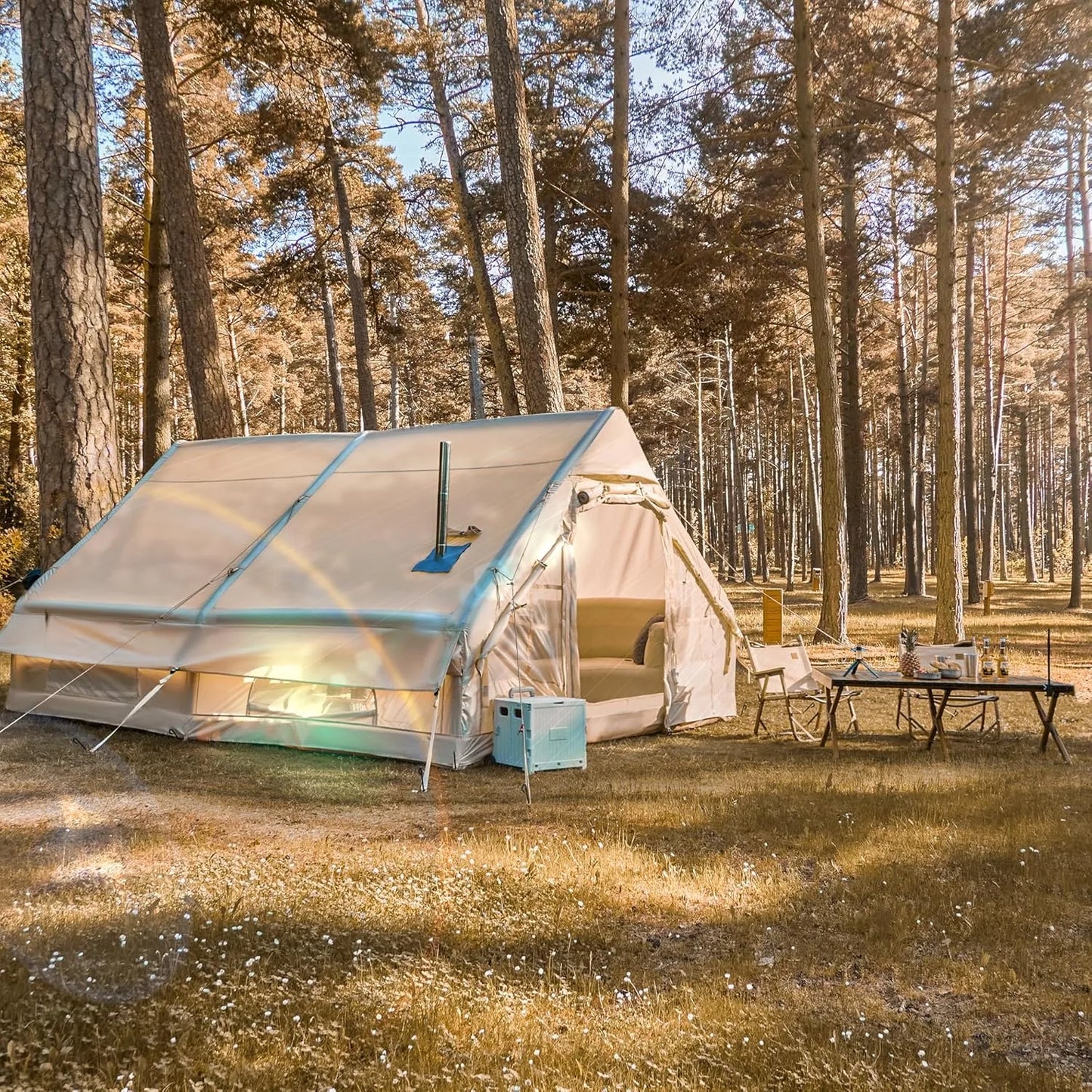Inflatable Camping Tents 8-10 Person ,129 Sqft Large Inflatable Camping Tent with Stove Jack,Blow up Tent With Mesh Windows