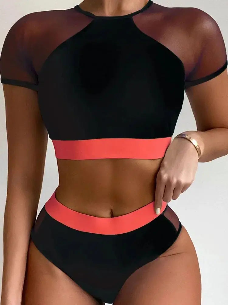 Vigorshely High waist Swimwear Women Sexy Mesh Hollow Bikini 2025 Push up Swimsuit Female Brazilian Bikini Set Bathing Suit Swim