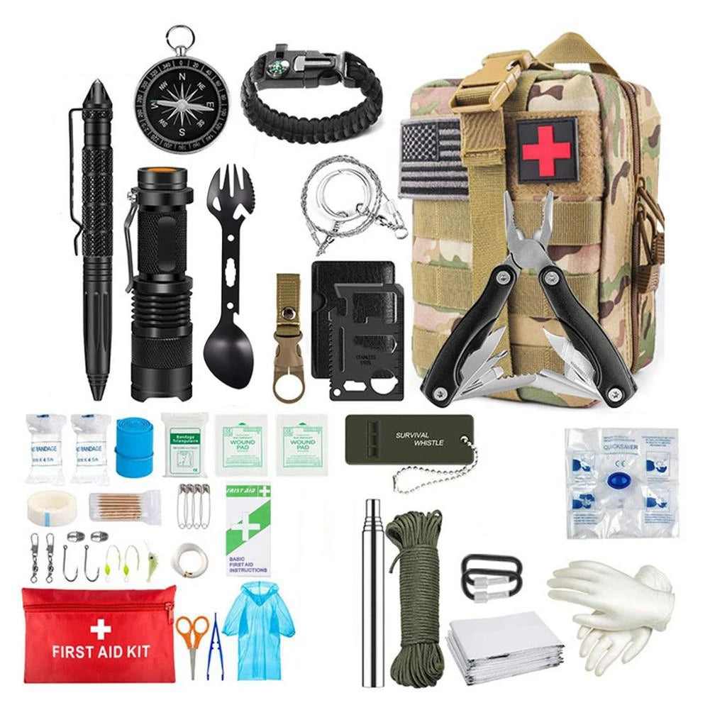 Outdoor Survival Kit for Camping, Travel, Multifunction Emergency Medical Bag, Tactical First Aid Kit, SOS Wilderness Adventure
