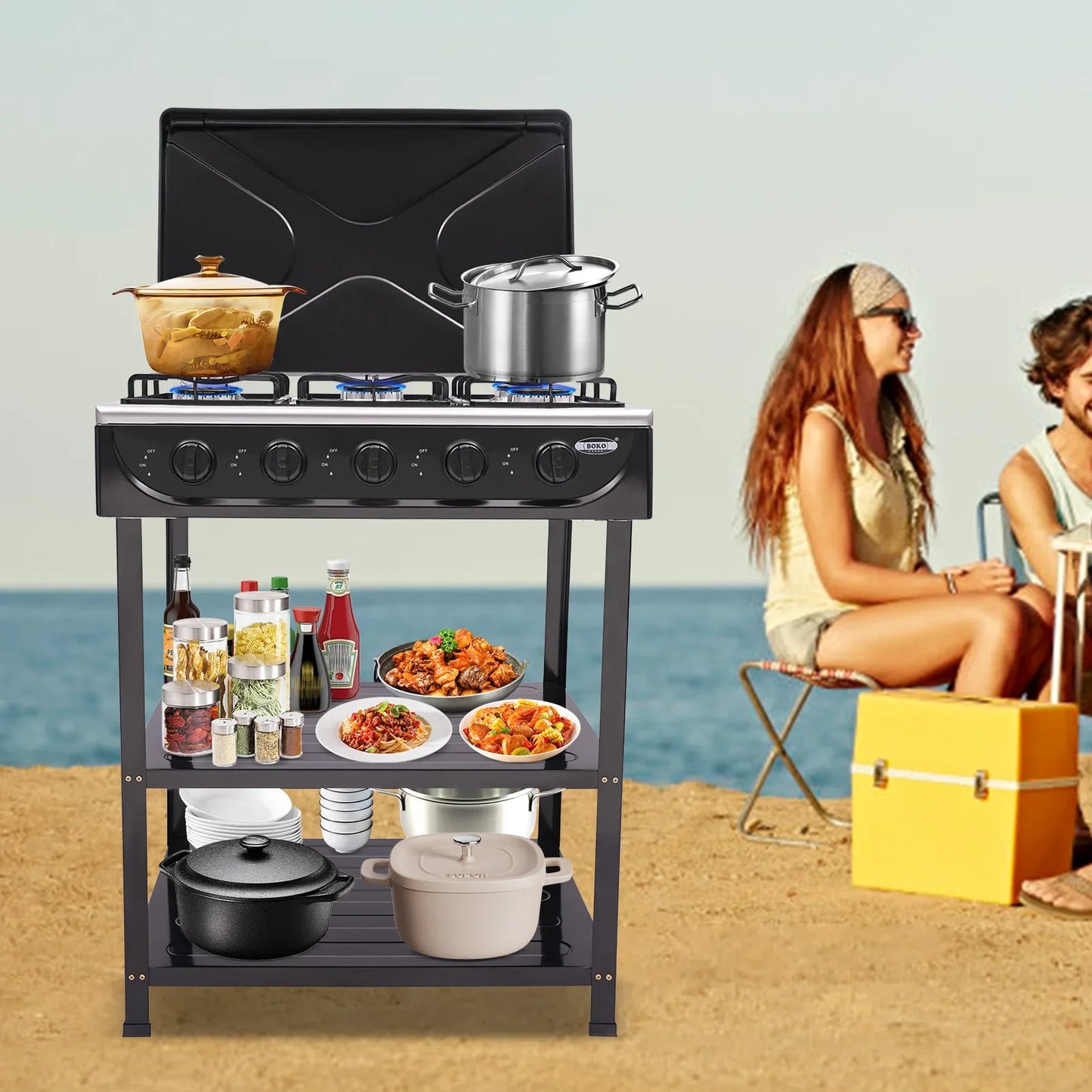 5-Burner Gas Stove: 2.5KW Power Efficient 5 Knobs Durable Independent Control Rapid Heat Dissipation Energy-Saving
