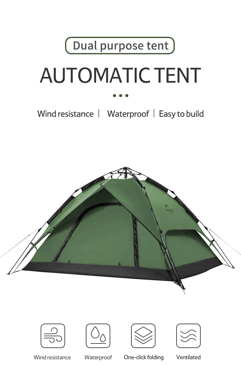Camping Automatic Tent One Touch Waterproof Roof Top Tents Double Door 3 Person Tent Outdoor Beach Fish Shelter Tent