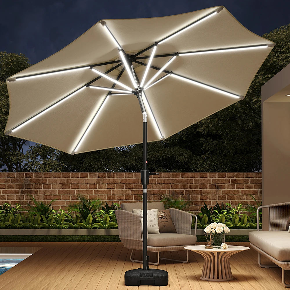 【Breeins】Large Solar Powered LED Patio Umbrella for Outdoor Garden Patio