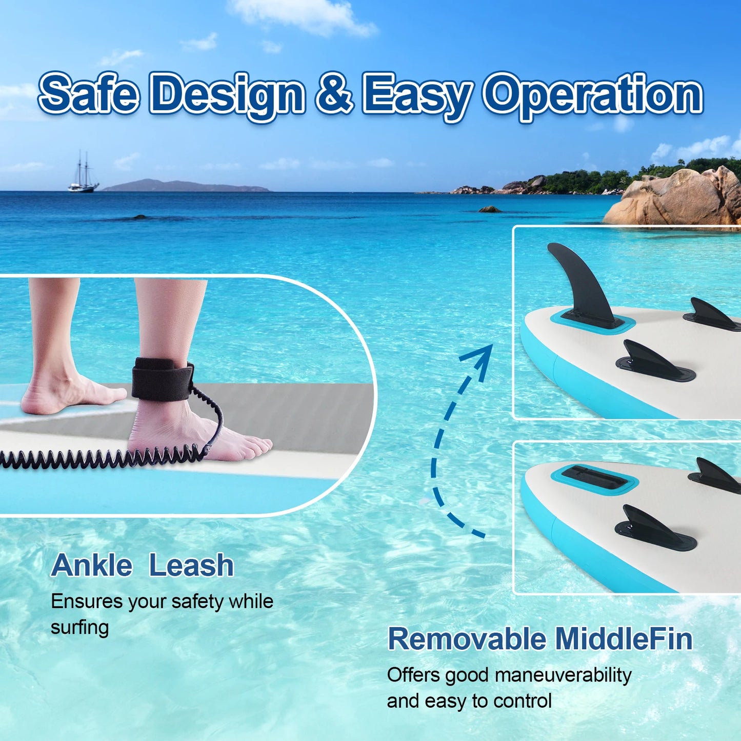 10ft Inflatable Stand Up Paddle Board for Adults, Anti-Slip EVA Deck, SUP Board with Accessories