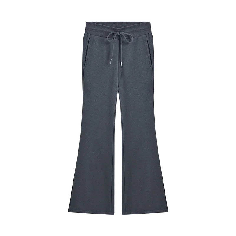 Autumn Winter Sweatpants Low-waisted Trousers Black Grey Drawstring Flare Pants Streetwear High Quality Women Long Pants