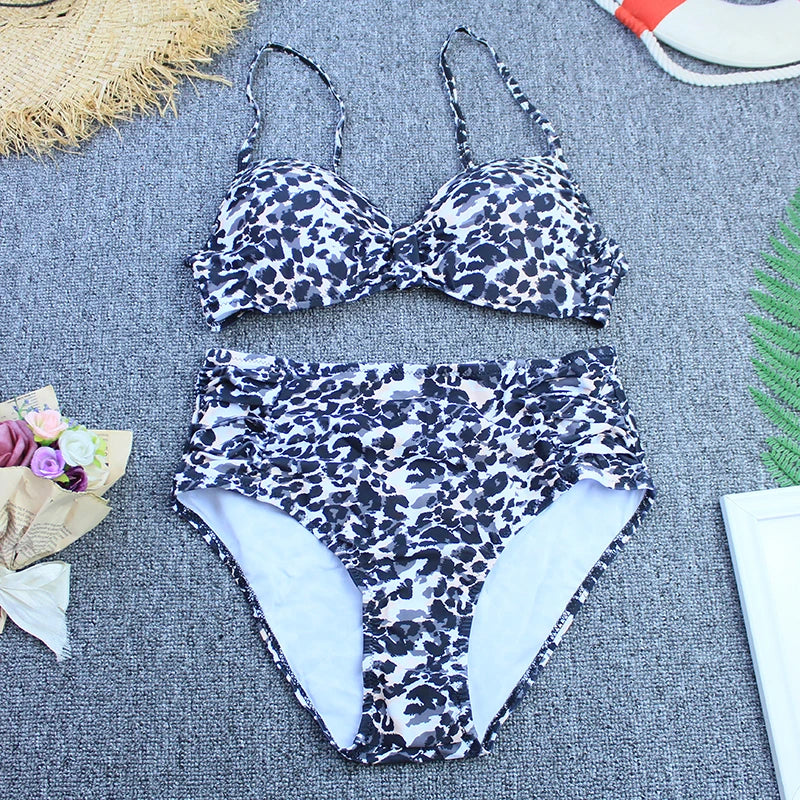 Vintage Bikini Set Push Up Biquini 2025 Two Piece Swimwear Women's Swimsuit Plus Size Brazilian Bathing Suit Leopard Beachwear