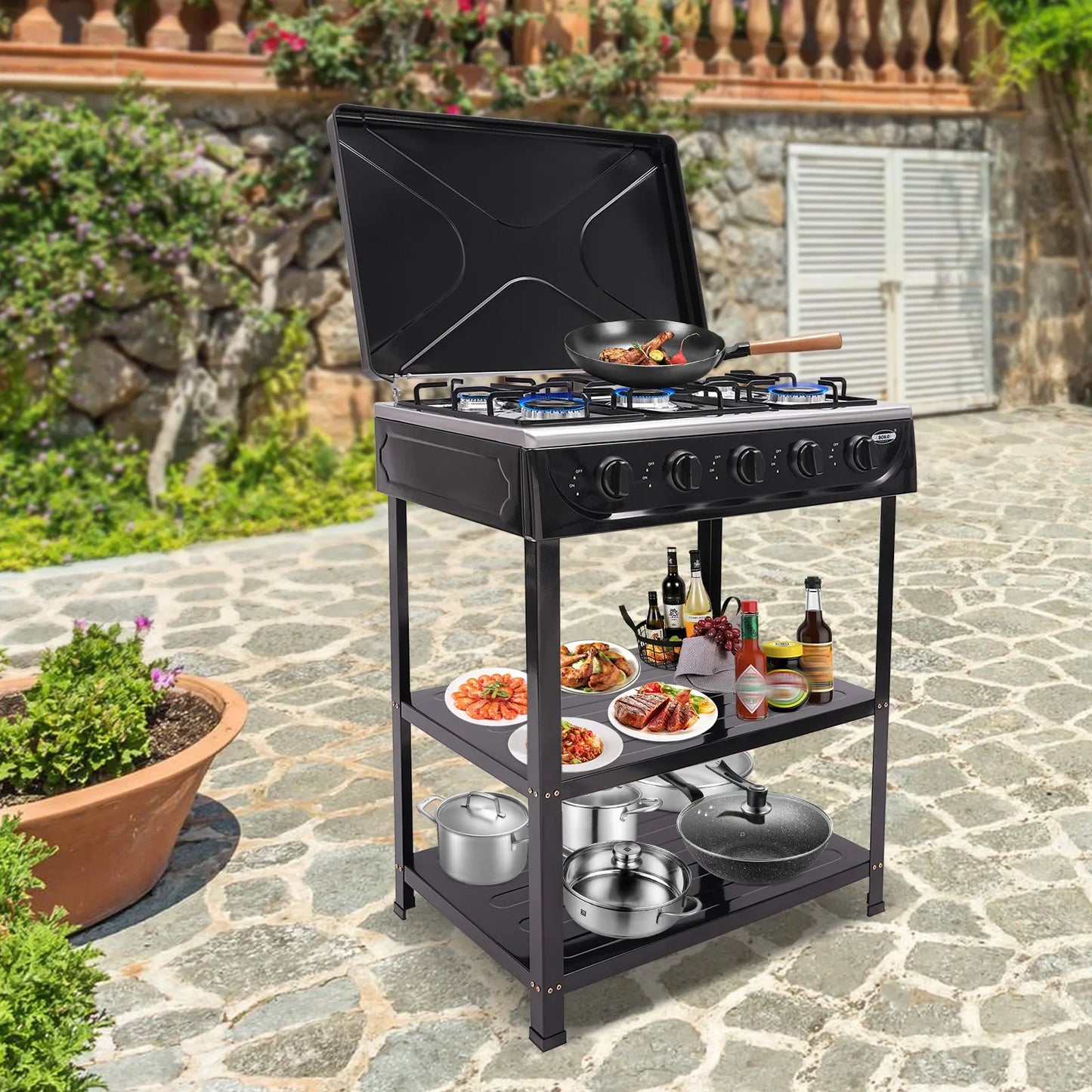 5-Burner Gas Stove: 2.5KW Power Efficient 5 Knobs Durable Independent Control Rapid Heat Dissipation Energy-Saving