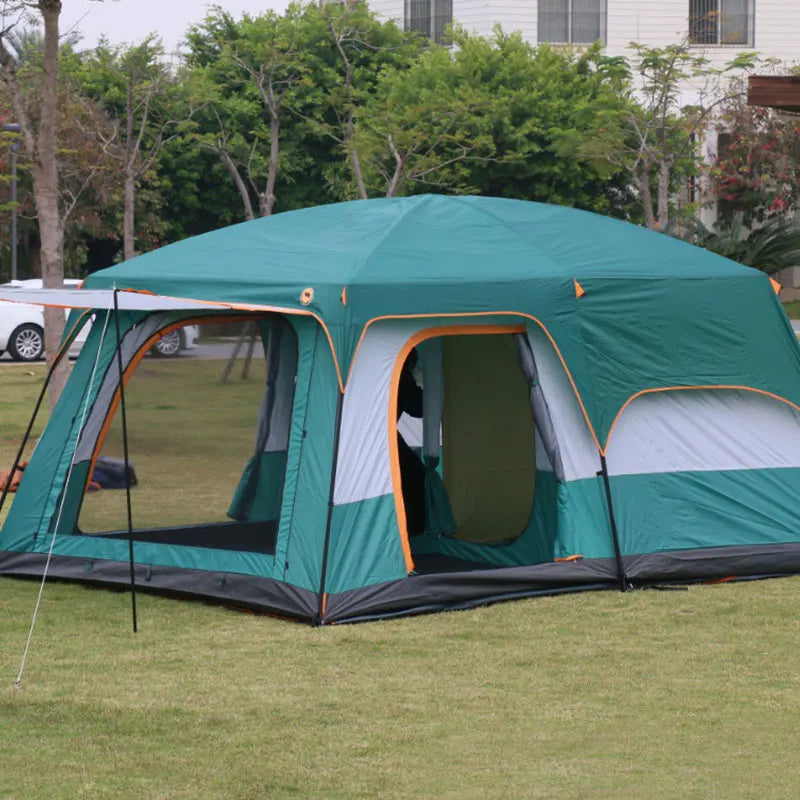 430/380/320cm Camping Tent 5-8-12 Person 3 Sizes Two-bedroom Tent Oversize Leisure Double-plies Rainproof Outdoor Family Tents