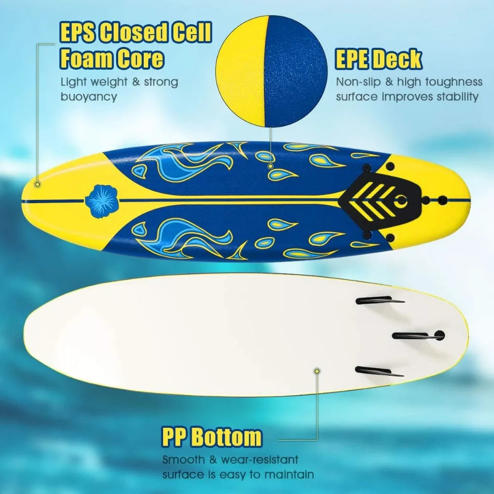 6 FT Stand Up Paddle Board with Removable Fins & Safety Leash for Teenagers, Adult, Beginners, Lightweight Non-Slip Paddle Board
