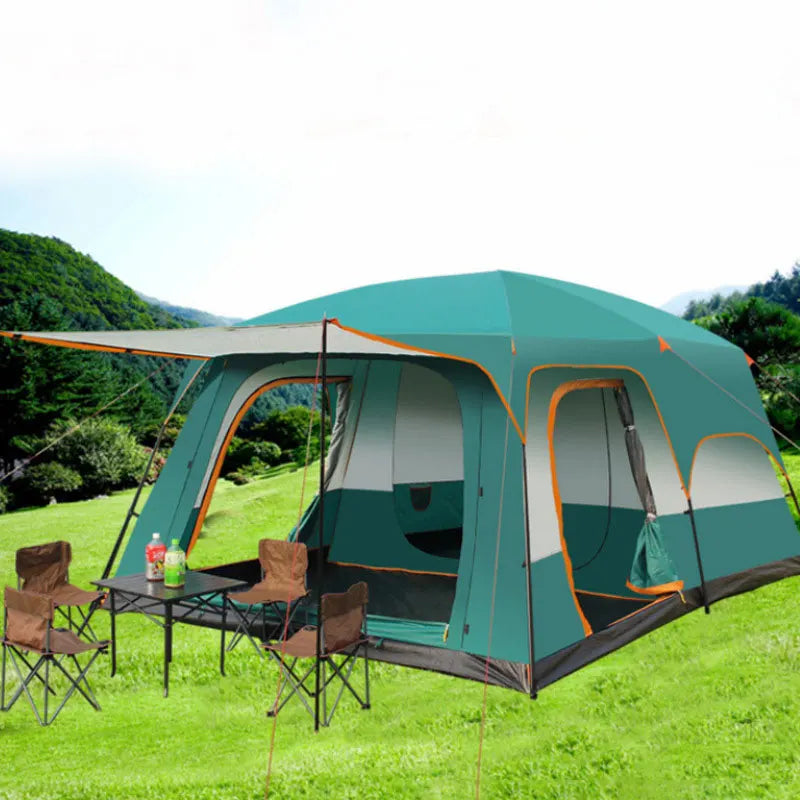 430/380/320cm Camping Tent 5-8-12 Person 3 Sizes Two-bedroom Tent Oversize Leisure Double-plies Rainproof Outdoor Family Tents