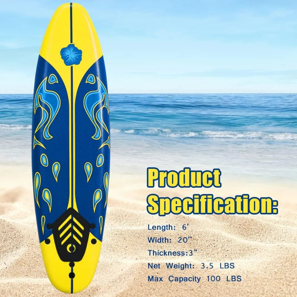6 FT Stand Up Paddle Board with Removable Fins & Safety Leash for Teenagers, Adult, Beginners, Lightweight Non-Slip Paddle Board