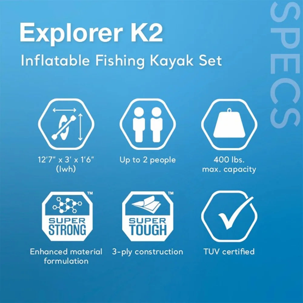 NEW 2-Person Inflatable Kayak Set: Includes Deluxe 86in Kayak Paddles&High-Output Pump–SuperTough PVC–400lb Weight Capacity