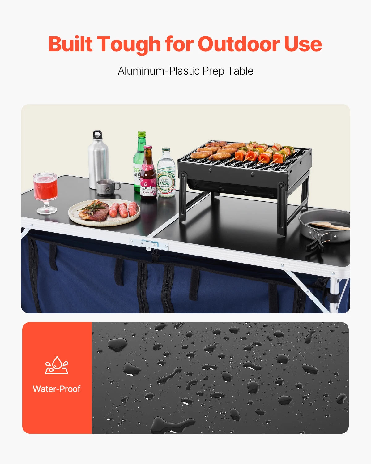 camping Kitchen Table Folding Outdoor Cooking Table Aluminum Lightweight Portable Cook Station Foldable Camp Table for BBQ