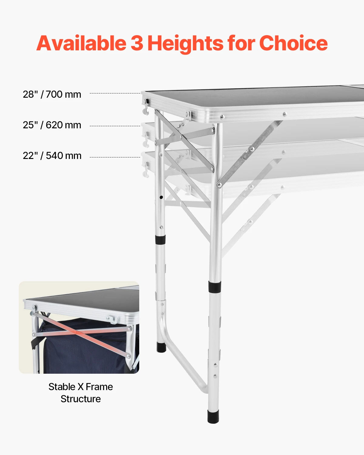 camping Kitchen Table Folding Outdoor Cooking Table Aluminum Lightweight Portable Cook Station Foldable Camp Table for BBQ