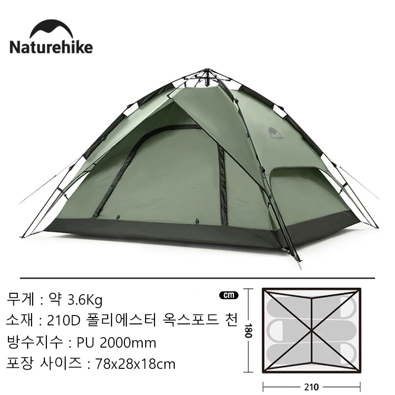 Camping Automatic Tent One Touch Waterproof Roof Top Tents Double Door 3 Person Tent Outdoor Beach Fish Shelter Tent