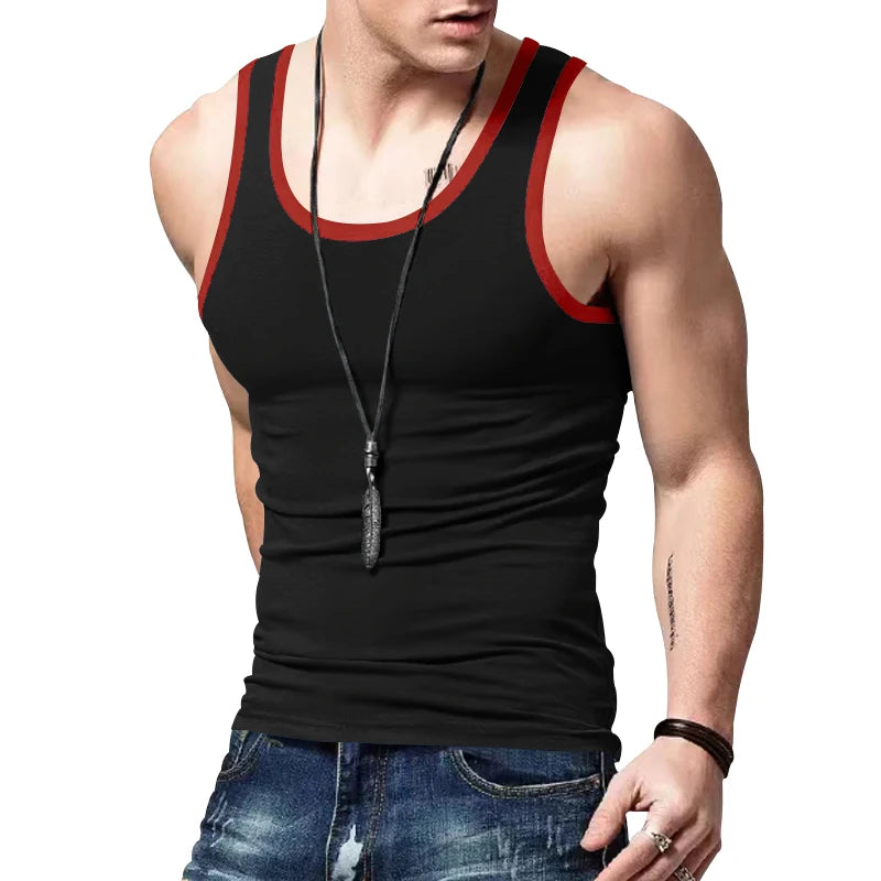 2024 Summer New Vest Men's Color Matching Sleeveless Shirt Leisure Sports Fitness Training Clothing Men's Clothing Free Shipping
