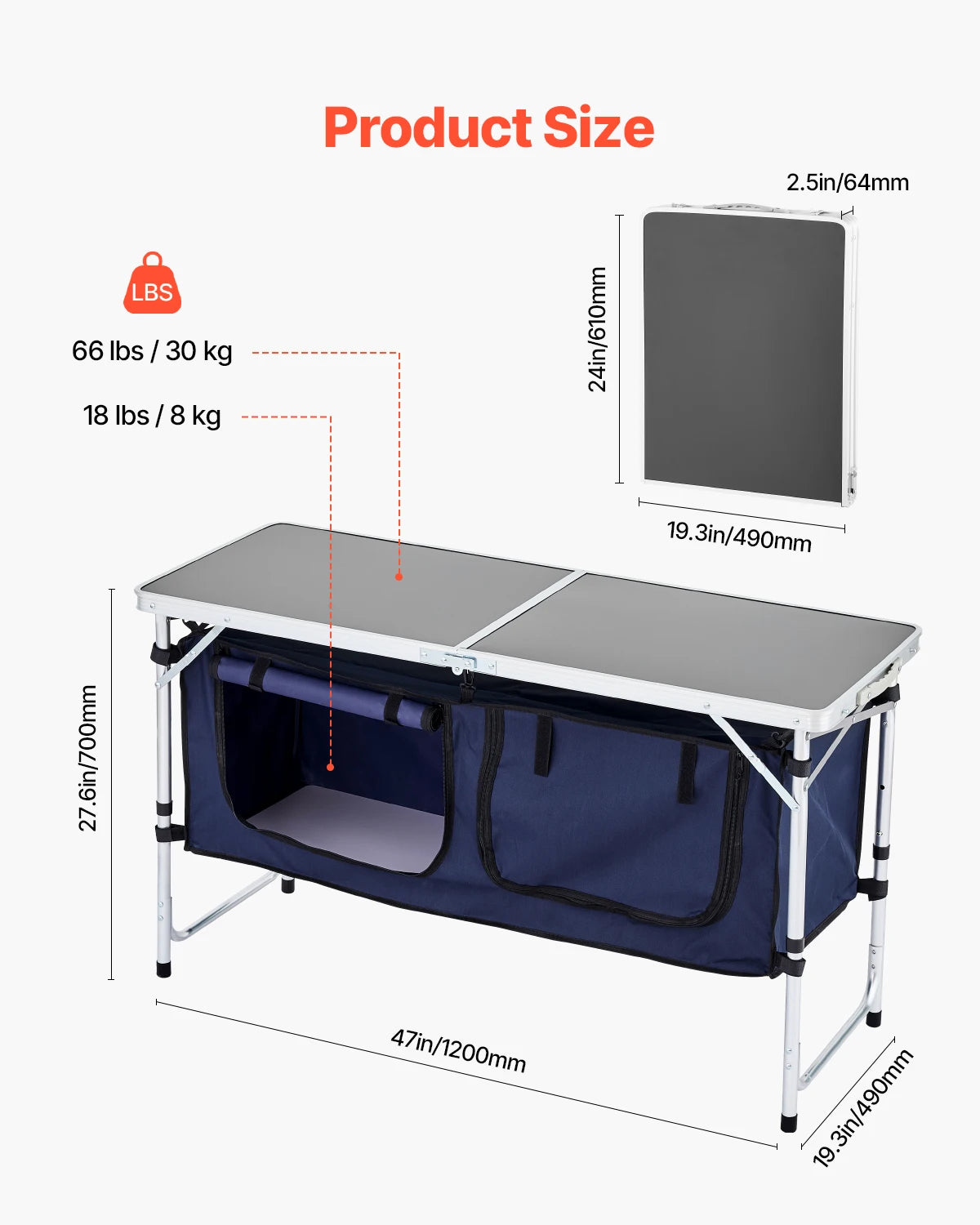 camping Kitchen Table Folding Outdoor Cooking Table Aluminum Lightweight Portable Cook Station Foldable Camp Table for BBQ