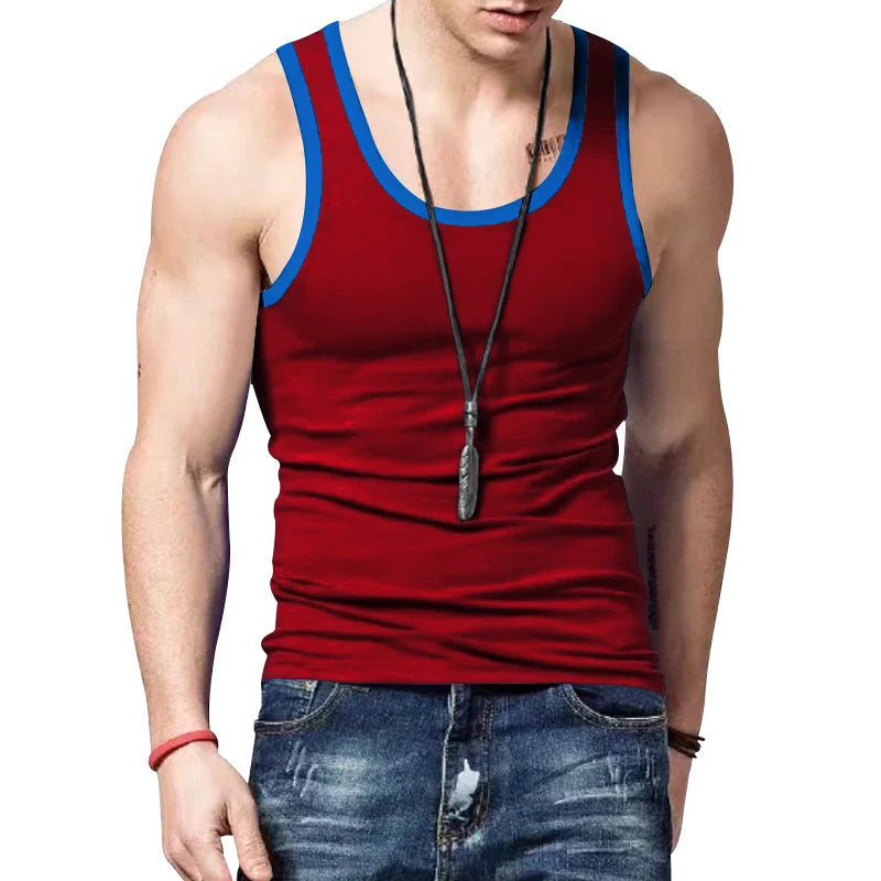 2024 Summer New Vest Men's Color Matching Sleeveless Shirt Leisure Sports Fitness Training Clothing Men's Clothing Free Shipping
