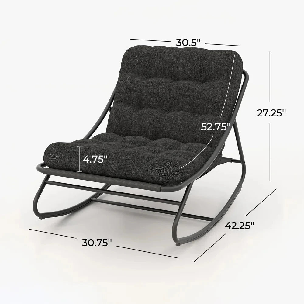 Outdoor Rocking Chair, Padded Cushion Recliner Rocker for Front Porch Sunroom Patio Backyard