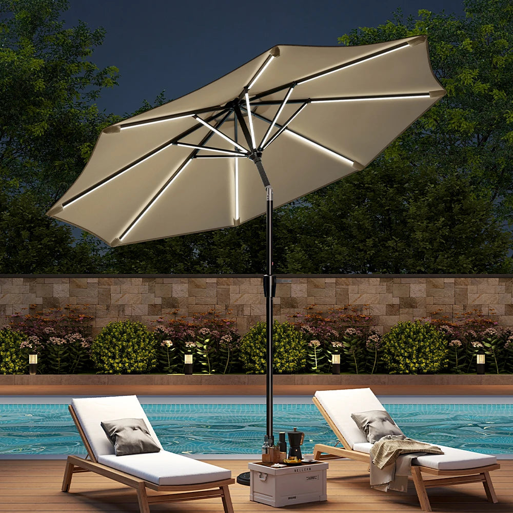 【Breeins】Large Solar Powered LED Patio Umbrella for Outdoor Garden Patio