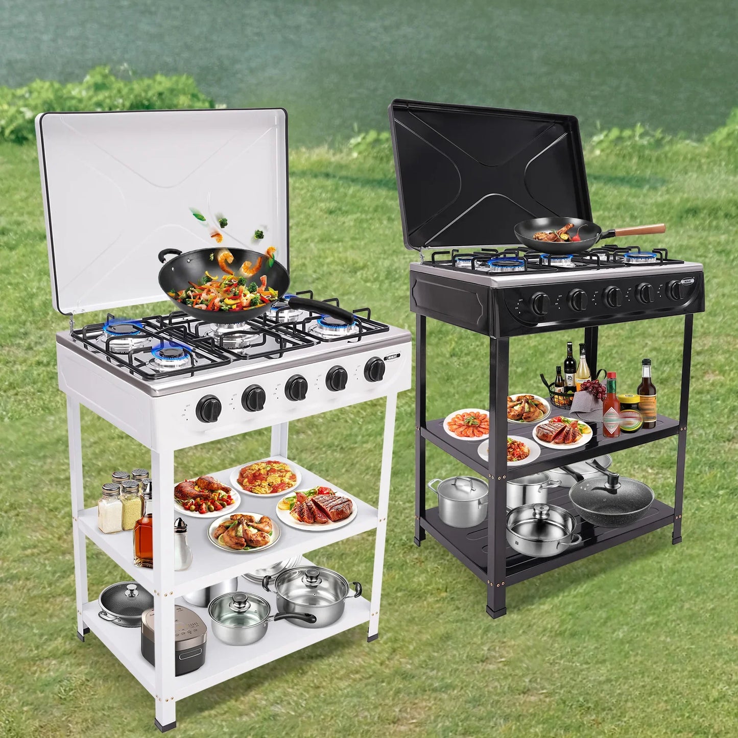 5-Burner Gas Stove: 2.5KW Power Efficient 5 Knobs Durable Independent Control Rapid Heat Dissipation Energy-Saving