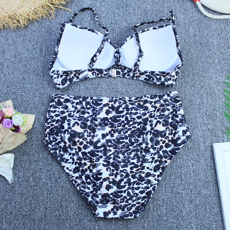 Vintage Bikini Set Push Up Biquini 2025 Two Piece Swimwear Women's Swimsuit Plus Size Brazilian Bathing Suit Leopard Beachwear