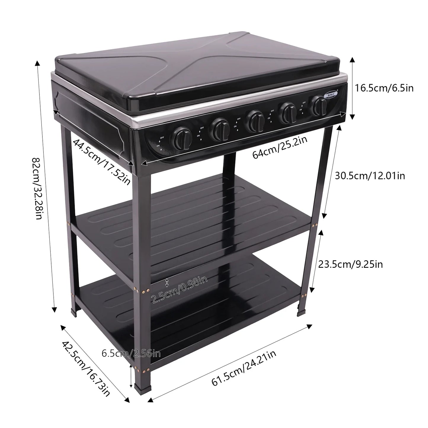 5-Burner Gas Stove: 2.5KW Power Efficient 5 Knobs Durable Independent Control Rapid Heat Dissipation Energy-Saving